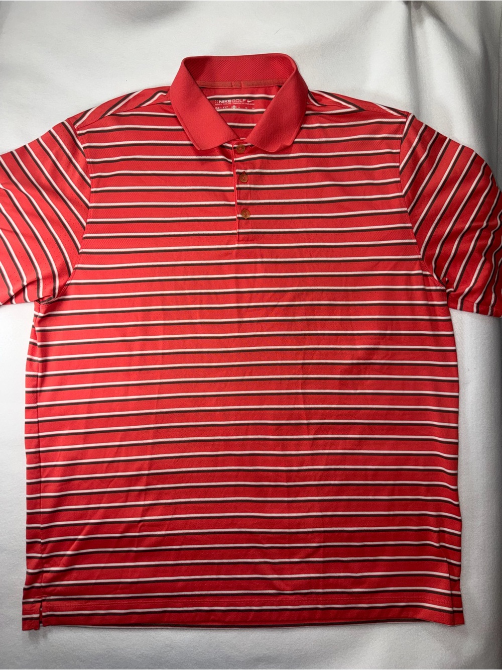 Nike Golf Red Striped Polo with White and Black Accents